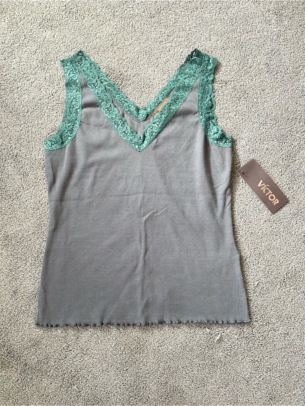 NWT VÍCTOR ALFARO Women's Graphite Lace Trim Tank Top Cami Y2K McBling Sz S